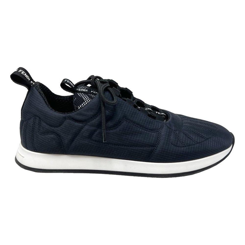 Fendi Navy Blue Sneakers Quilted Nylon White Sole Lace Up 37.5 - Picture 3 of 10
